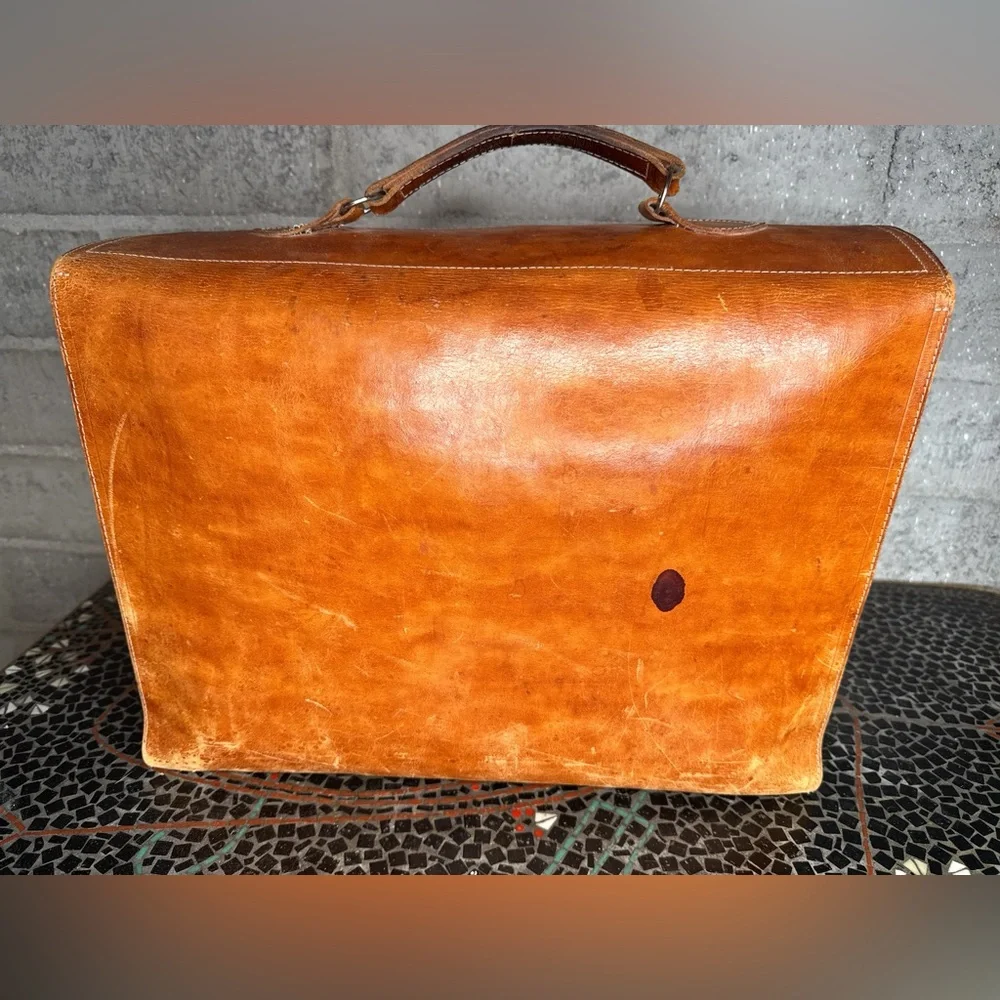 Vintage 1980s Madagascar Leather Briefcase Satchel Brown Work Bag